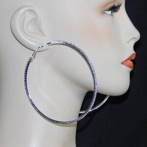 COPY - X Large Silver AB Aurora Borealis Rhinestone Crystal Bridal Party Hoop E…